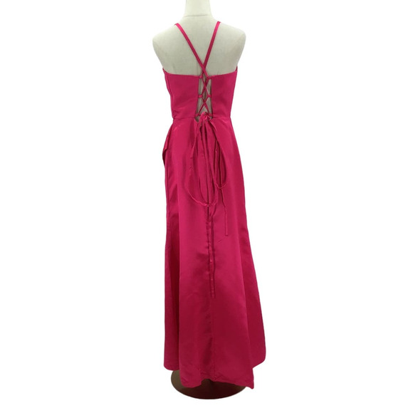 FORMAL PARTY SZ 10 L Hot Pink Bustier Satin Lace Up Mermaid Maxi Dress NEW b142 - Picture 2 of 7